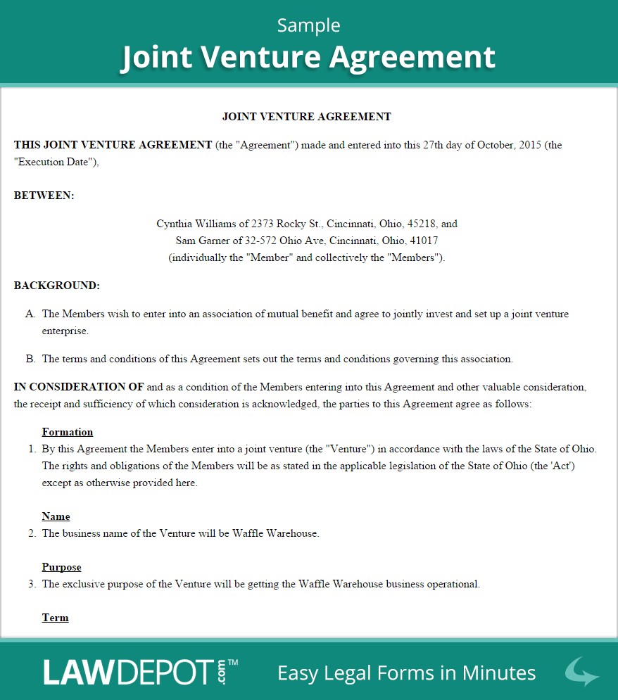 Joint Venture Agreement Free Forms US LawDepot Document