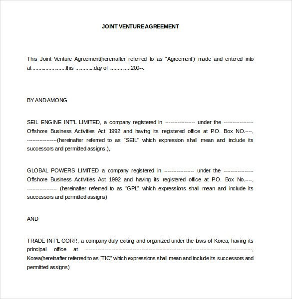 Joint Venture Agreement Template 13 Free Word PDF Ument