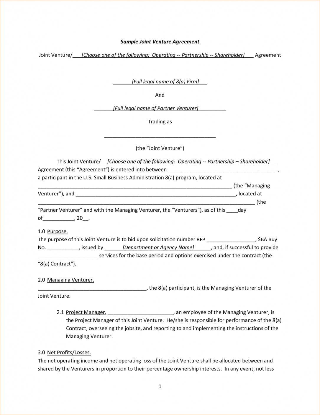 Joint Venture Agreement Template Word Lostranquillos Document Form Free