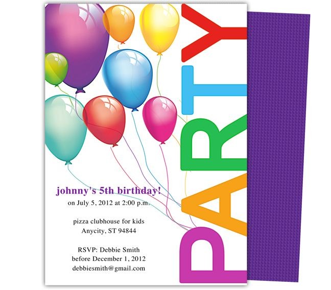 Kids Party Templates Balloons Birthday Invitations Document