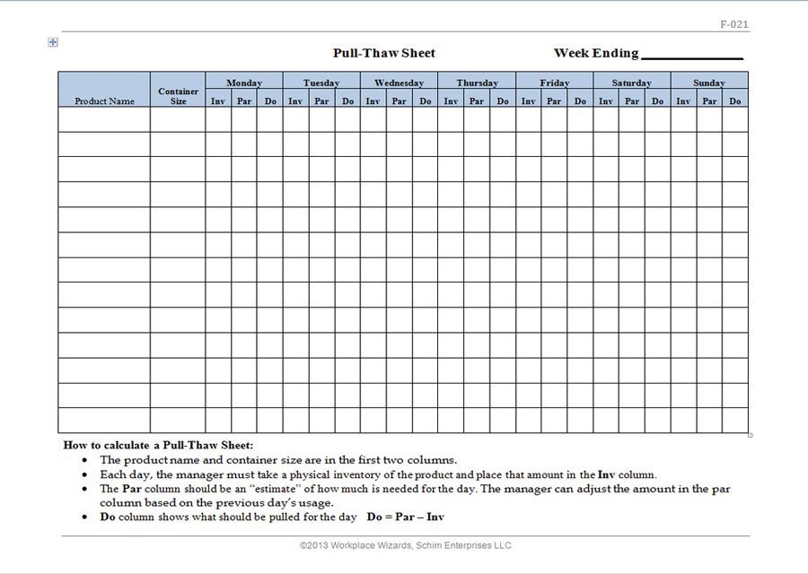 Kitchen Inventory Sheets Workplace Wizards Restaurant Thaw Document Template