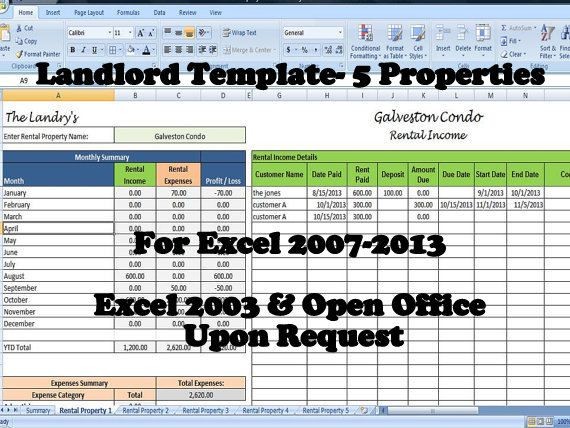 Landlord Rental Income And Expenses Tracking Spreadsheet 5 30 Document Property Template
