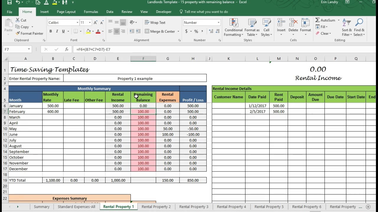 Landlord Template Demo Track Rental Property In Excel YouTube Document Rent Collection Spreadsheet
