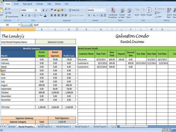 Landlords Spreadsheet Template Rent And S Short Document Rental Property Income