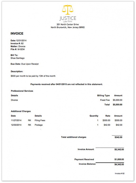Law Firm Billing Invoice Template Document