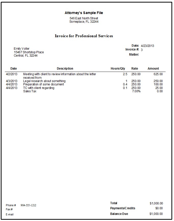 Law Firm Invoice Sample Template Quickbooks For Document