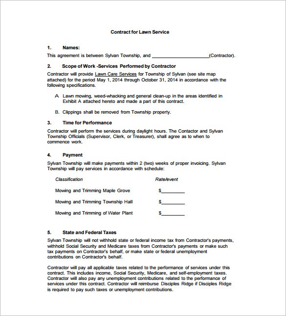 Lawn Mowing Contract Sample 9 Service Templates Free Document Template