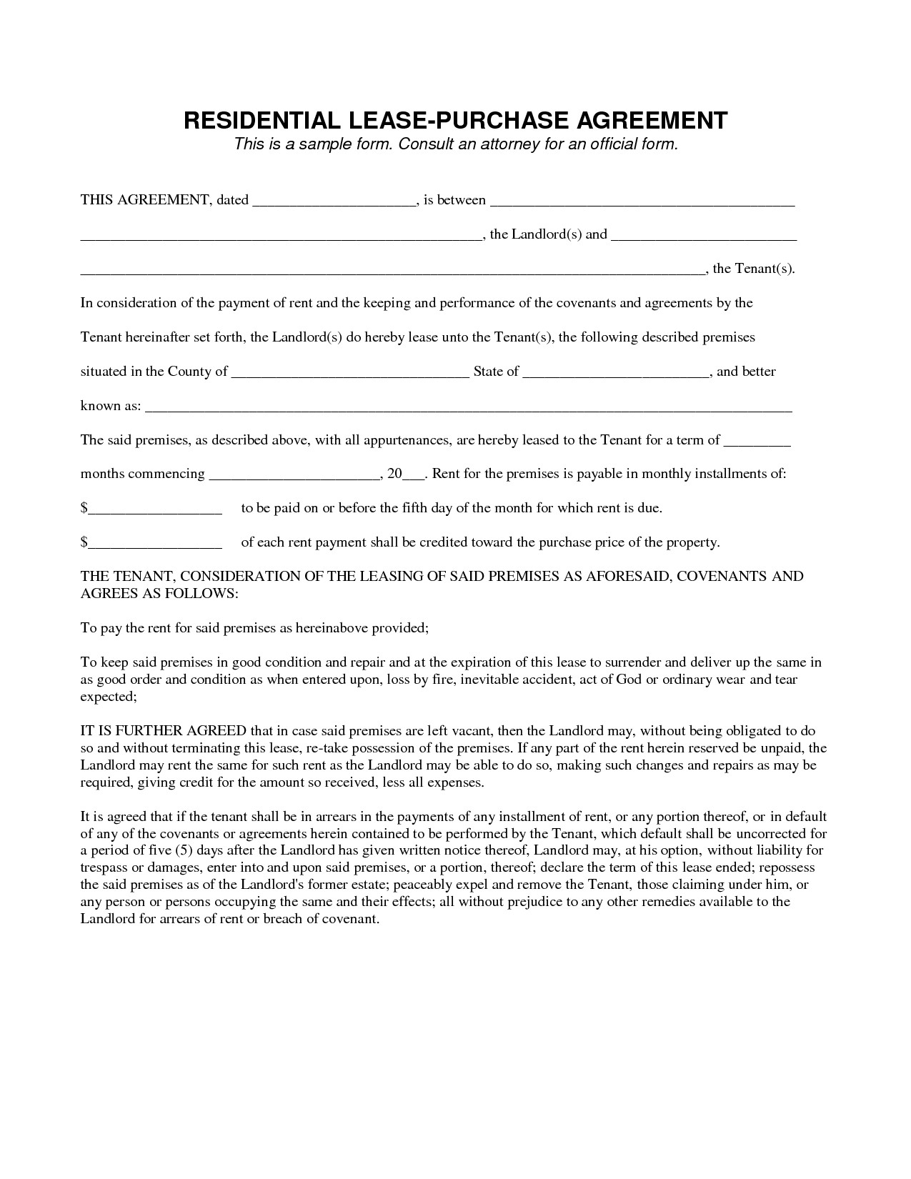 Lease To Own Contract Template Legal Agreement Document Services