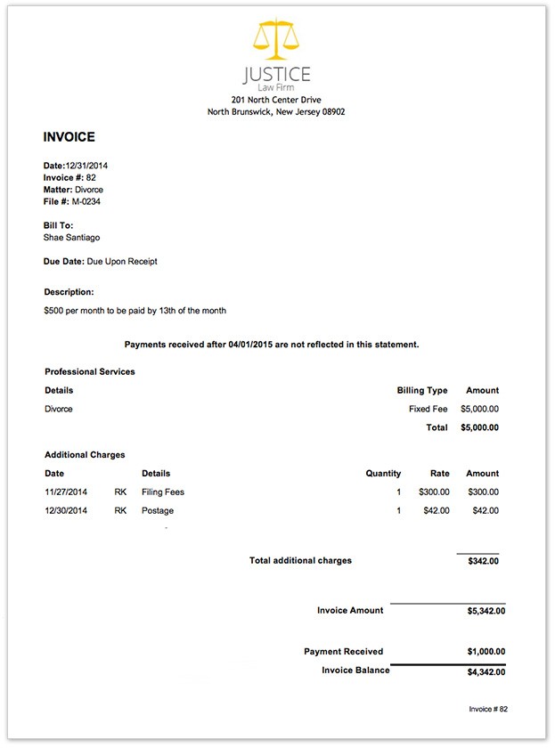 Legal Invoice Template For Attorneys Customizable Professional Document Attorney Billing Statement