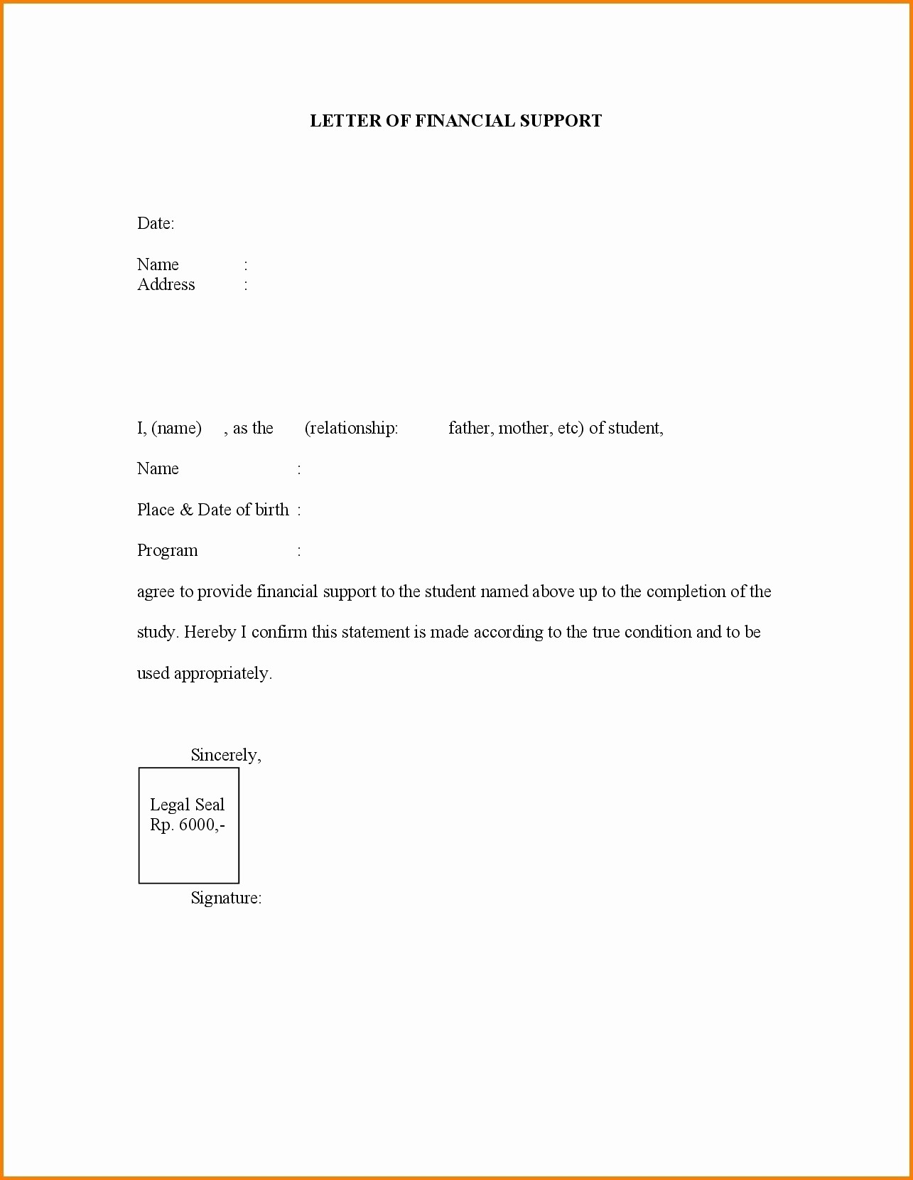 Letter Of Financial Support Template Awesome