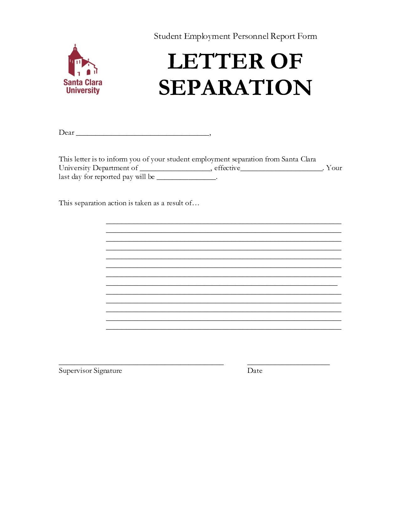 Letter Of Separation From Employer Template Examples Cover Document Example