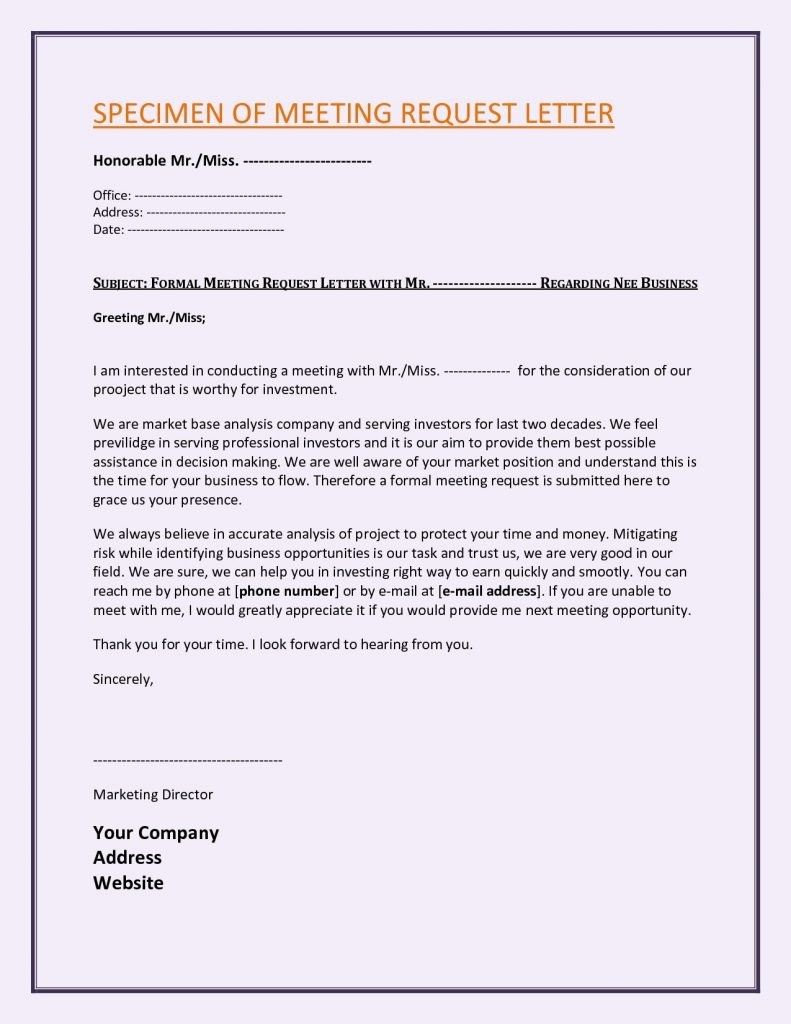Letter Sample Request For Meeting Fresh Via Document