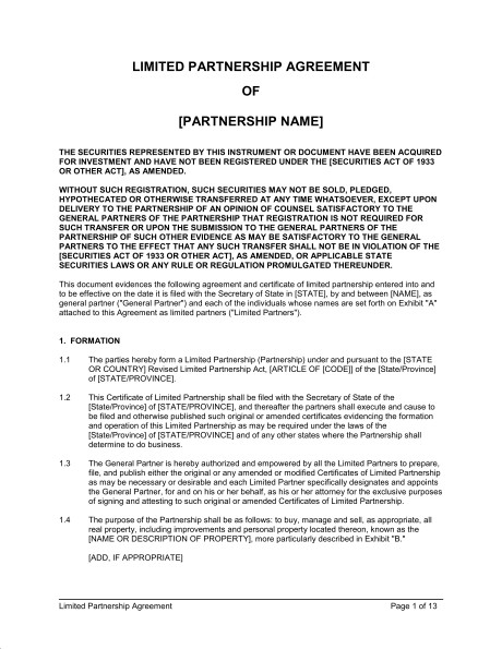 Limited Partnership Agreement Template Sample Form Biztree Com Document Examples Of