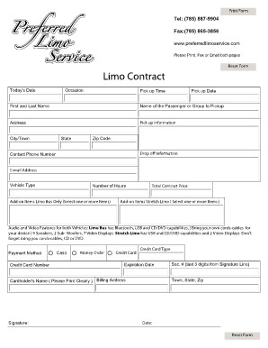 Limo Prom Contract Fill Online Printable Fillable Blank PDFfiller Document Limousine Templates