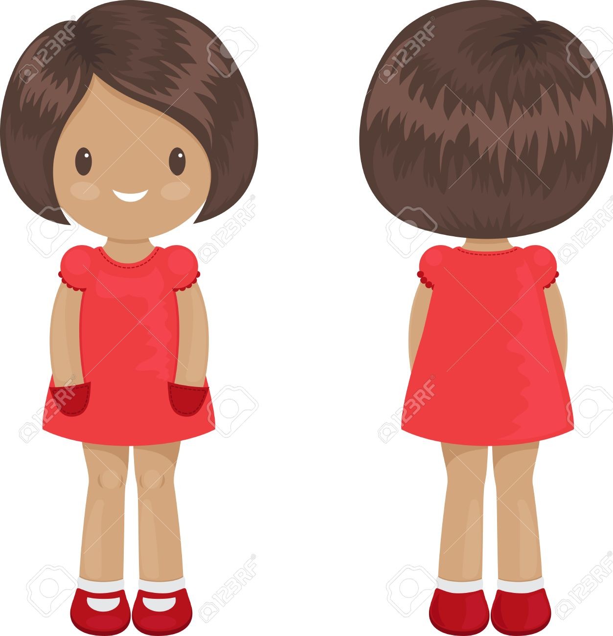 Little Girl Body Template In A Dress Front And Back Over White