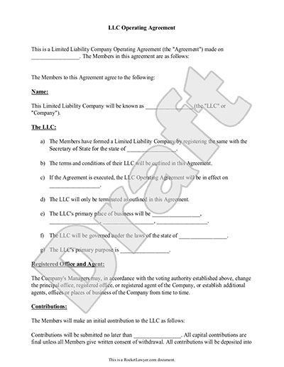 LLC Operating Agreement Sample Template Llc Partnership Document Limited