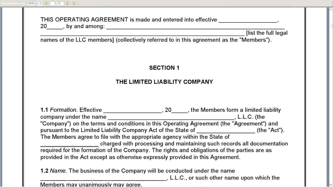 Llc Partnership Template Lofts At Cherokee Studios Document Operating Agreement