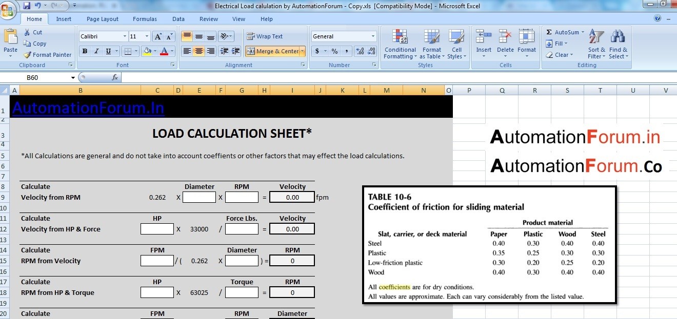 Load Calculation Tool Electrical Motor Software And Tools Document