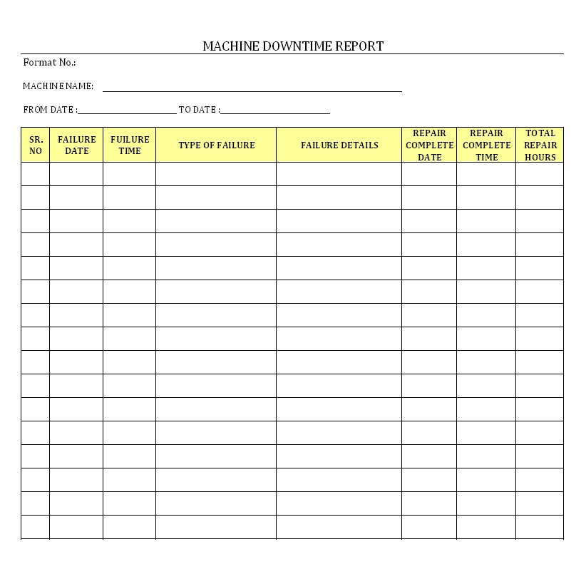 Machine Downtime Report Document Production Tracking