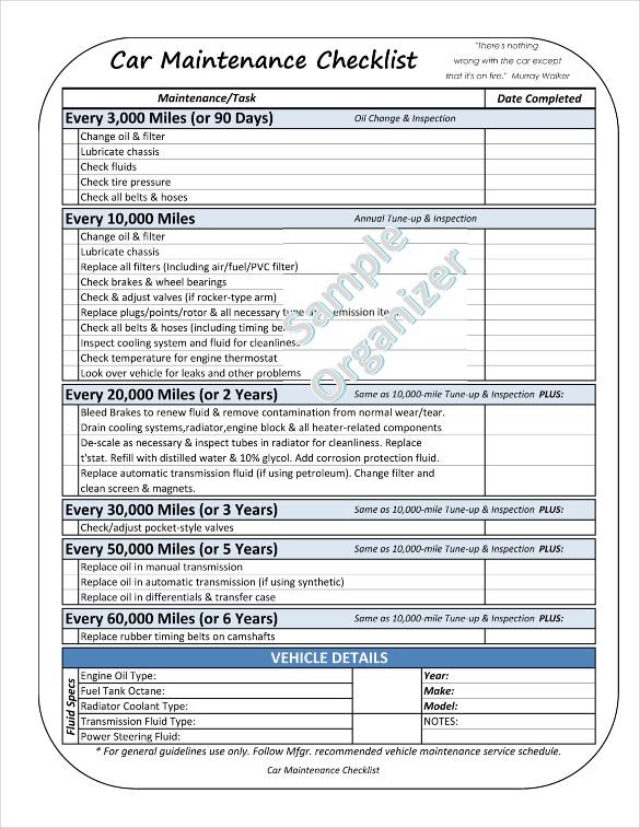 Maintenance Checklist Template 12 Free Word Excel Pdf Computer Document Vehicle