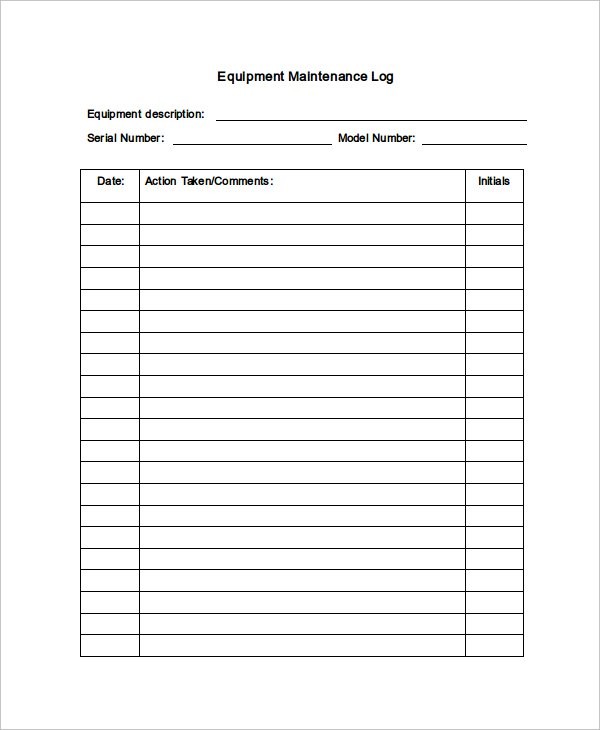 Maintenance Log Template 11 Free Word Excel PDF Documents Document Car