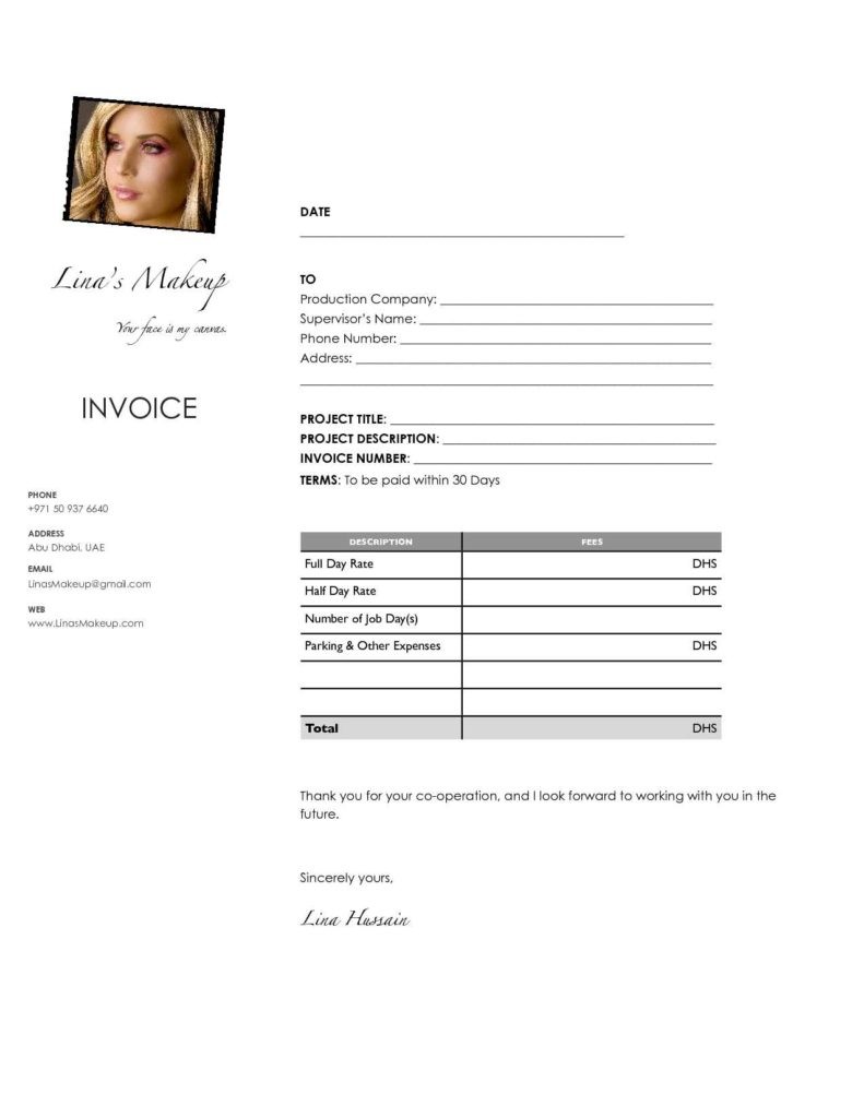Makeup Artist Invoice Template Free And Document Make