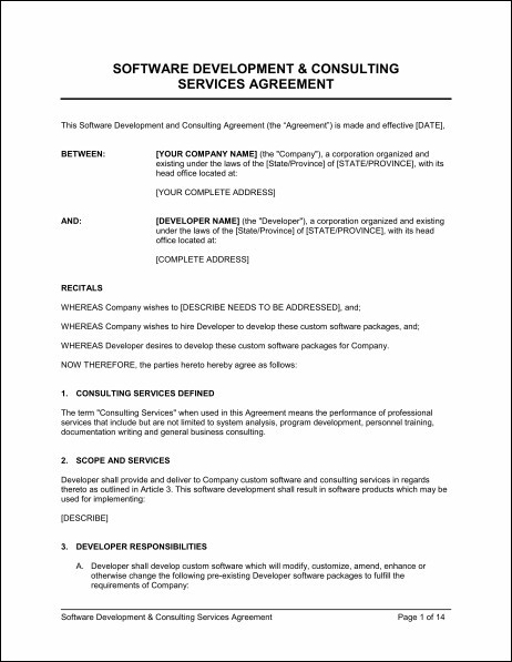 Managed Service Provider Agreement Example Consulting Services Document Template