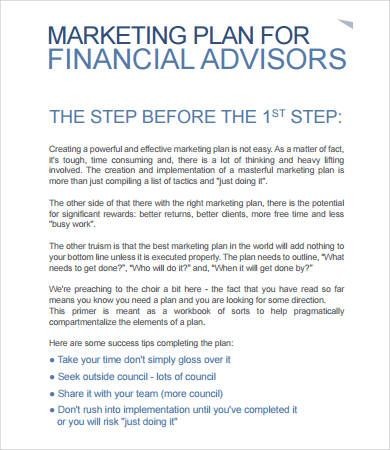 Marketing Plan For Financial Advisors Template Document Advisor