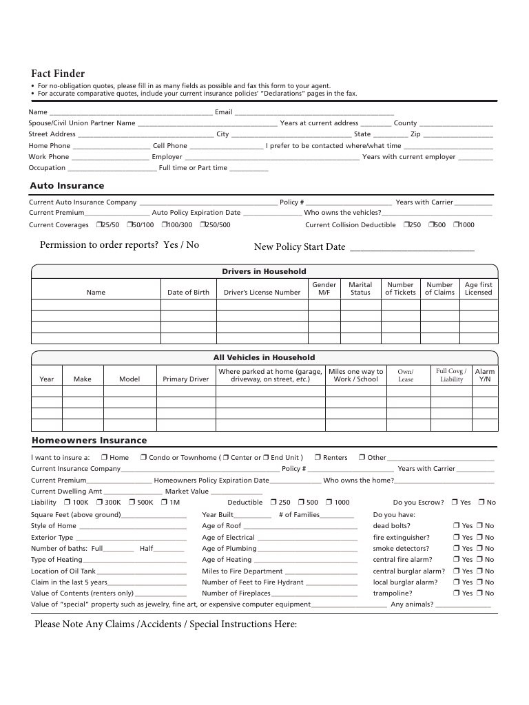 MetLife Auto Home Fact Finder By 2356 E Version Pdf Document Insurance Template