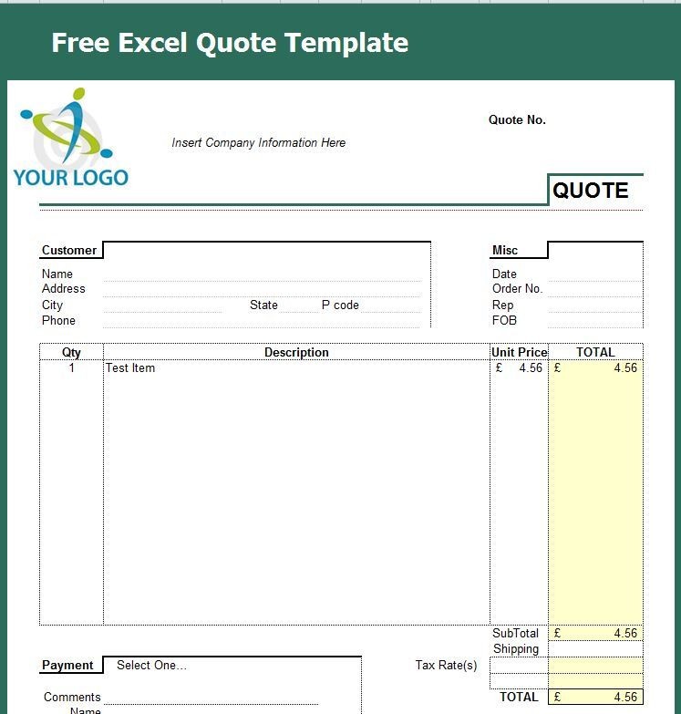 Microsoft Excel Quotation Templates Project Management Document Template