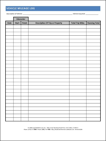 Mileage Log For Taxes Zaxa Tk Document Real Estate