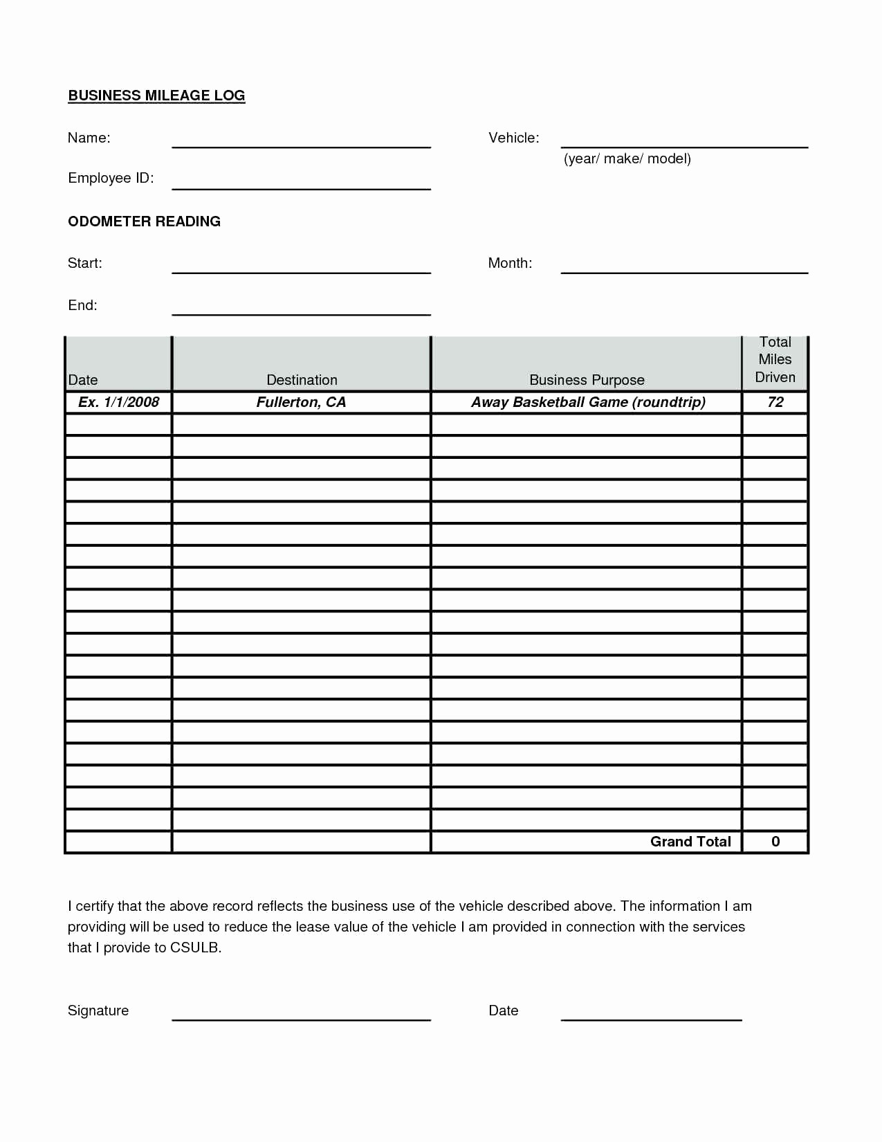 Mileage Log Template For Self Employed Elegant Irs Document