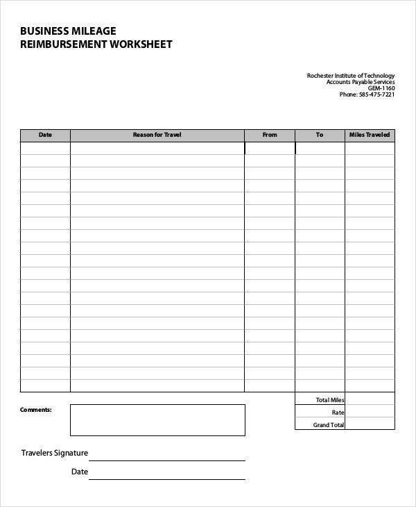 Mileage Reimbursement Form 9 Free Sample Example Format Document Spreadsheet