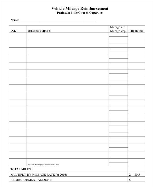 Mileage Reimbursement Form 9 Free Sample Example Format Document Spreadsheet