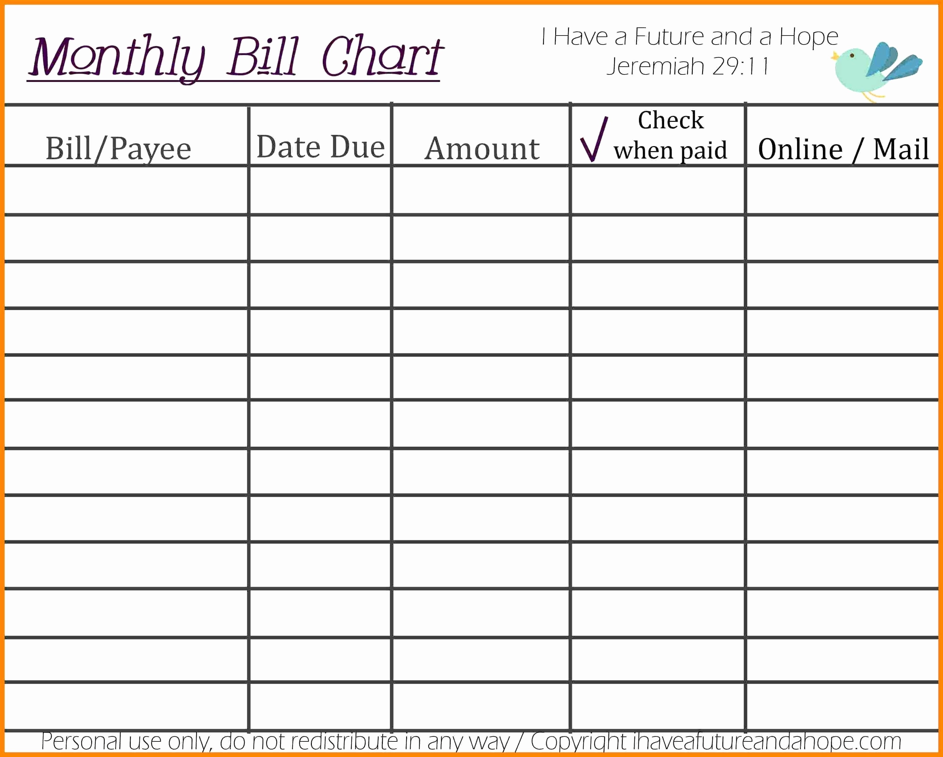 Monthly Bills Organizer Spreadsheet Elegant Bill Paying Document