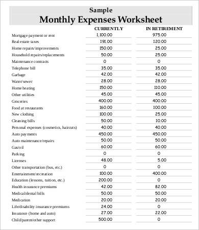 Monthly Expense Sheet 9 Free Word PDF Documents Download Document Household