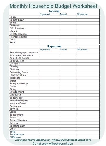 Monthly Household Budget Worksheet Printable Free Angie Document Expense Sheet