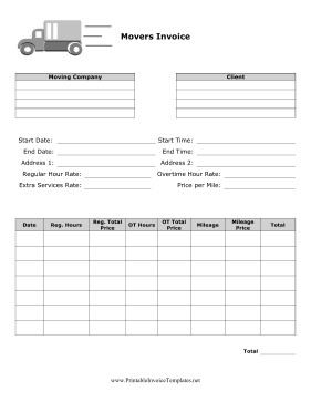 Movers Invoice Template Document Moving