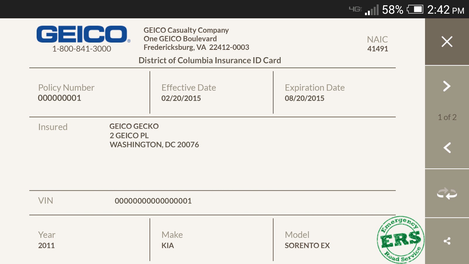 Multi Car Insurance Geico Temporary Document Card