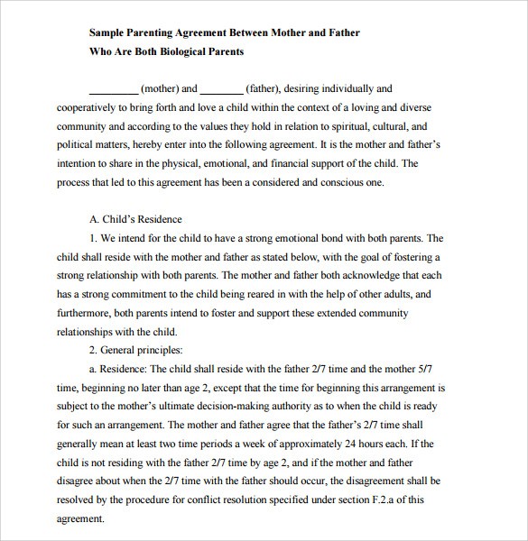 Mutual Agreement Template 10 Sample Child Support Document