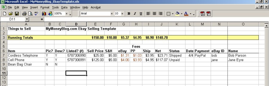 My EBay Selling Template In Microsoft Excel Money Blog Document Ebay Inventory Spreadsheet