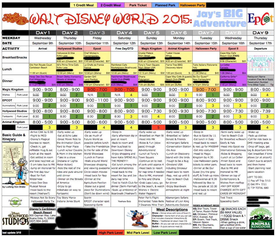 My Obsessed Husband Works On This From The Day We Get Back A Document Disney Planner Spreadsheet