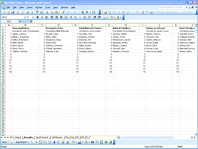 NBA Com Fantasy Draft Center Document Excel