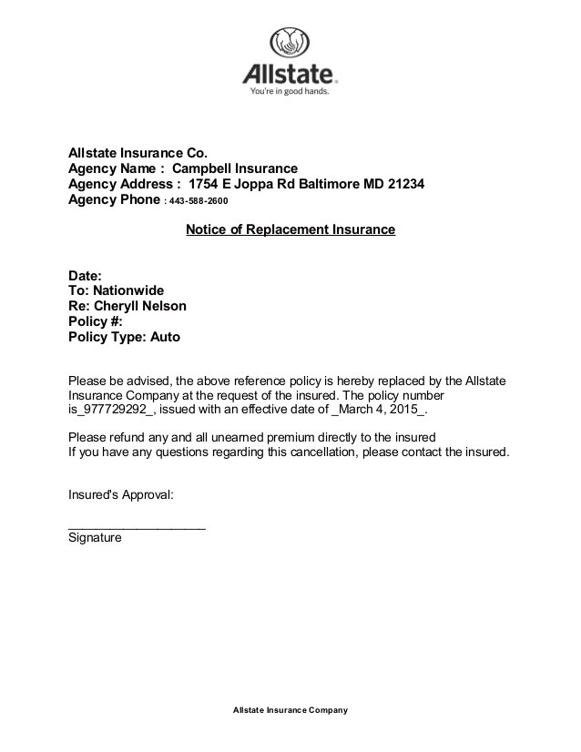 Nelson Cancellation Letter Document Car Insurance Sample