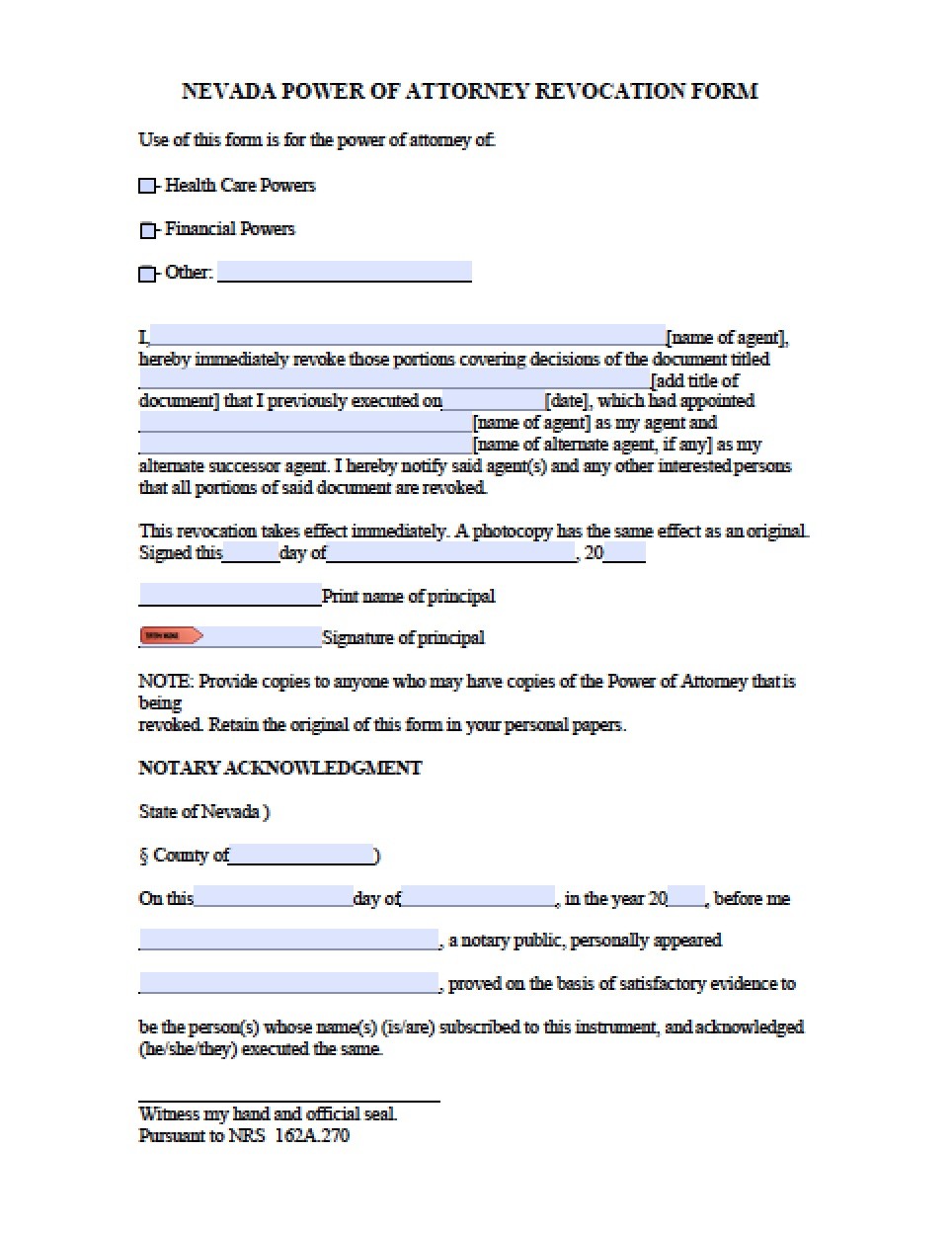Nevada Medical Power Of Attorney Form Document