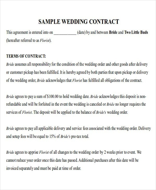 Nice Wedding Florist Contract Template Images U003e