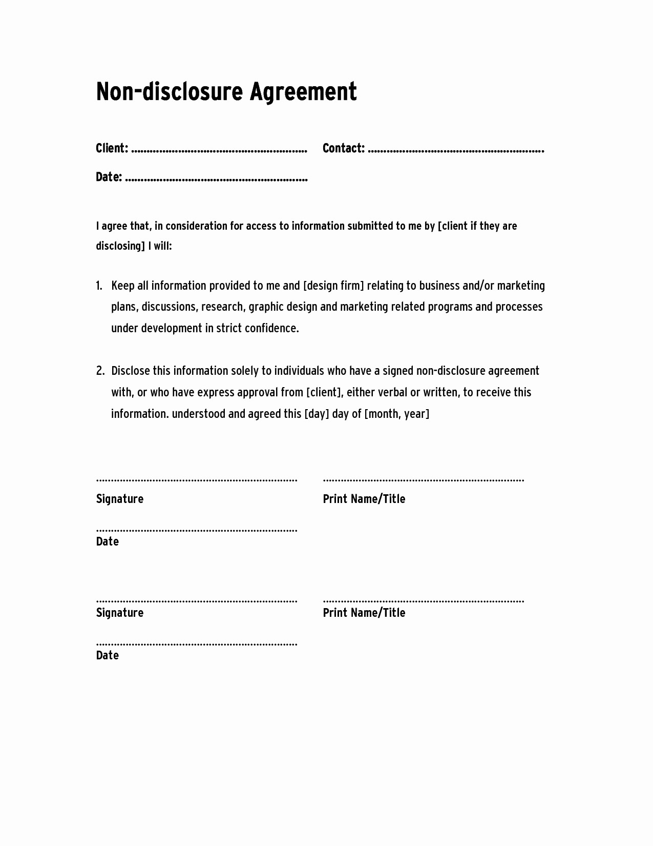 Non Disclosure Agreement Form Templates Nda Template Word New