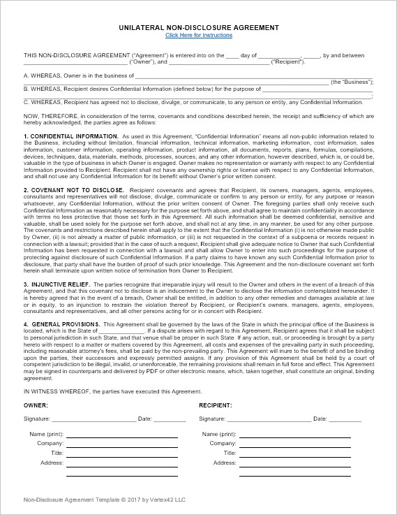 Non Disclosure Agreement Template Unilateral And Mutual NDA Document Confidentiality Word