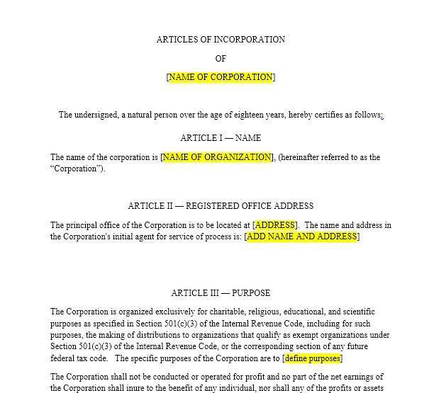 Nonprofit Articles Of Incorporation Harbor Compliance Document Maryland