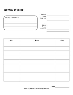 Notary Invoice Template Document Free